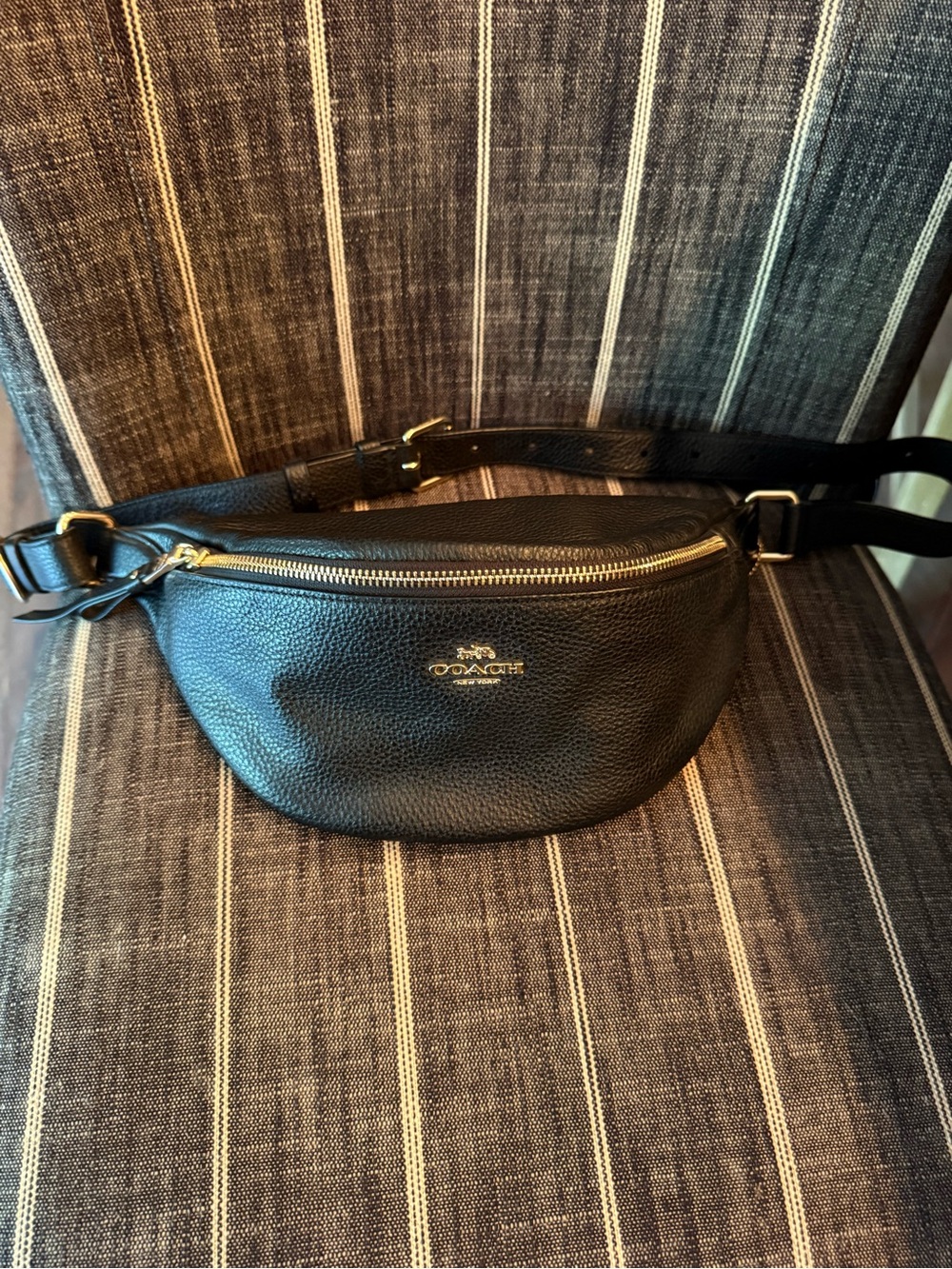 Coach Black Pebbled Leather Waist Bag with Gold Hardware